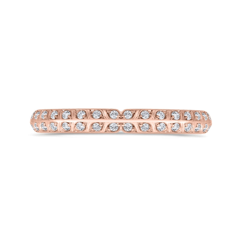 Shah Luxury 14K Rose Gold Double Row Diamond Wedding Band with Round Shank