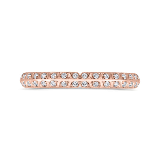 Shah Luxury 14K Rose Gold Double Row Diamond Wedding Band with Round Shank