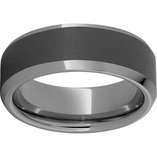 Rugged Tungsten  8mm Beveled Edge Band with Sandblast Finish