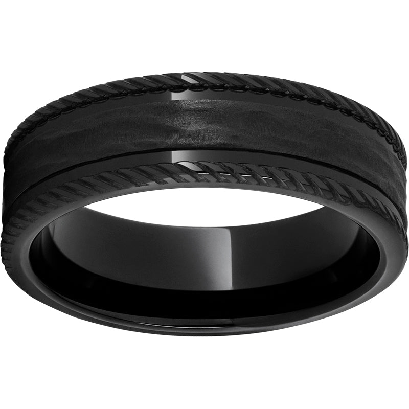 Black Diamond Ceramic Rounded Edge Band with Bark Finished Center and Rope Finished Edges