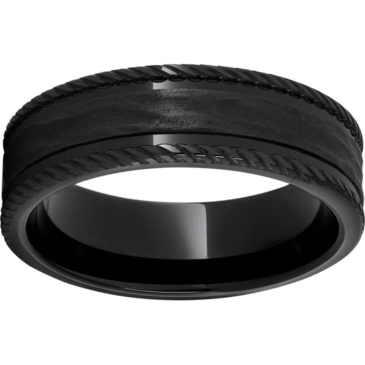 Black Diamond Ceramic Rounded Edge Band with Bark Finished Center and Rope Finished Edges