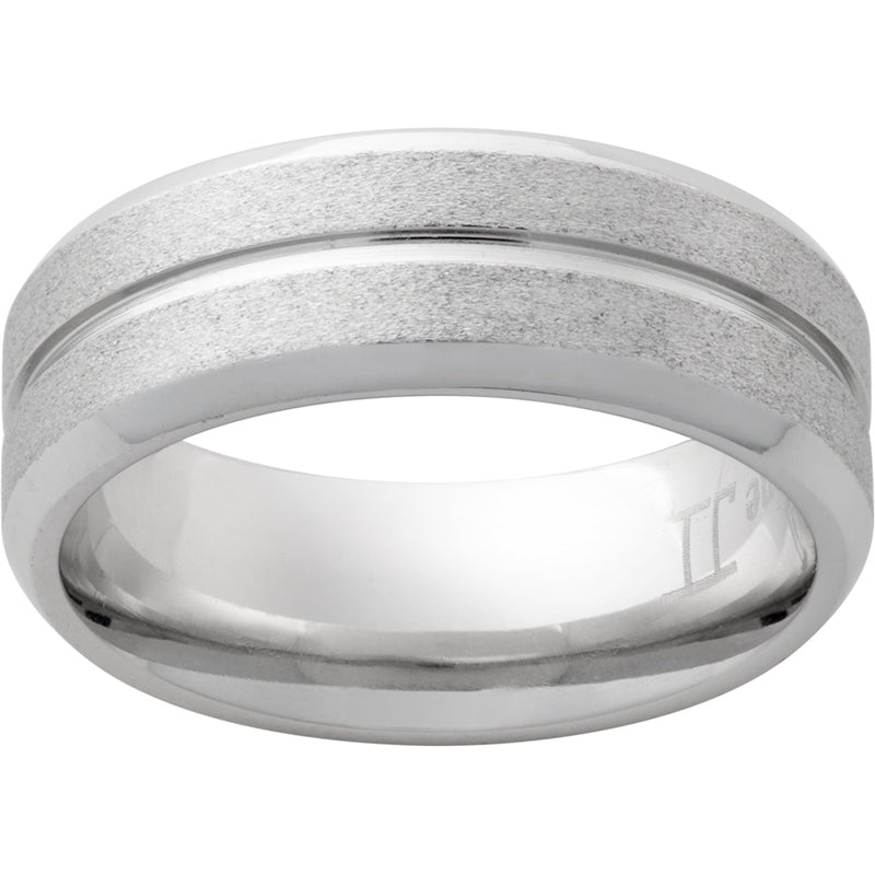 Serinium Beveled Edge Band with One 1mm Groove and Stone Finish