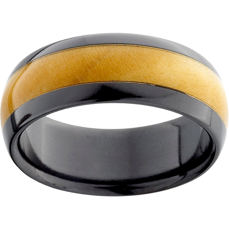 Black Zirconium Domed Band with Exotic Kentucky Coffee Burl Wood Inlay