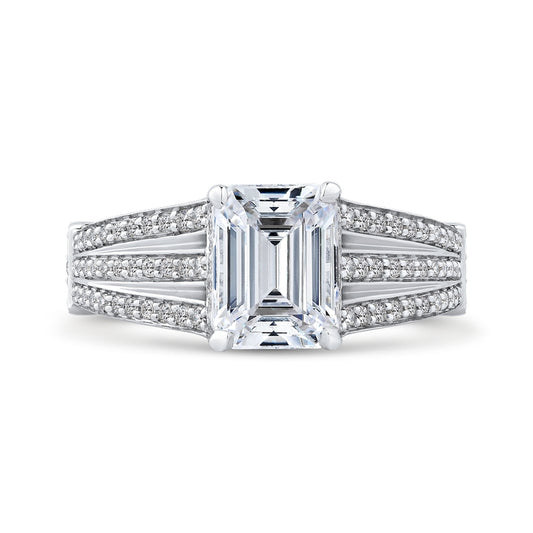 Shah Luxury 14K White Gold Emerald Diamond Engagement Ring with Split Shank (Semi-Mount)