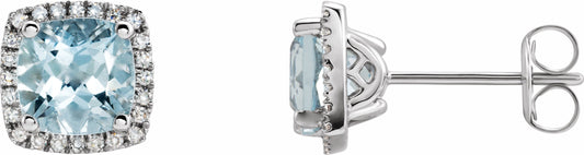 14K White Aquamarine & 1/8 CTW Diamond Earrings