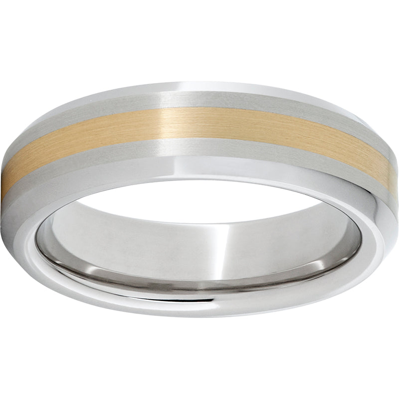 Serinium Beveled Edge Band with a 2mm 14K Yellow Gold Inlay