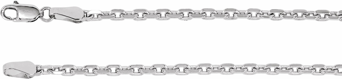 14K White 2.5 mm Diamond-Cut Cable 7 Chain