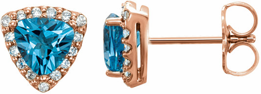 14K Rose Swiss Blue Topaz & .08 CTW Diamond Earrings