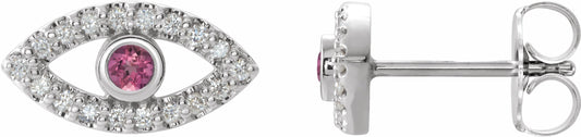 14K White Pink Tourmaline & White Sapphire Earrings
