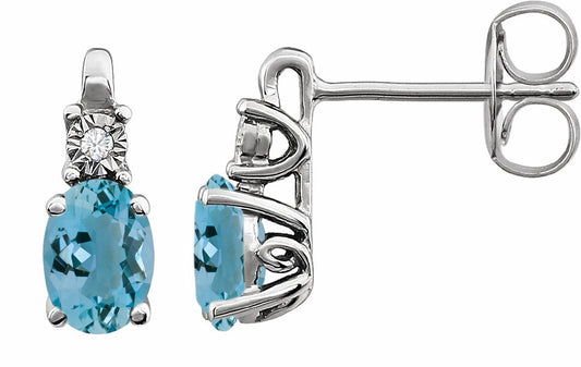 14K White Aquamarine & .02 CTW Diamond Earrings