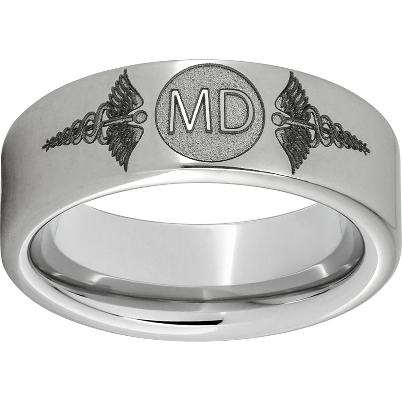 Serinium Pipe Cut Band with Laser Engraving of Caduceus & Medical Doctor Initials