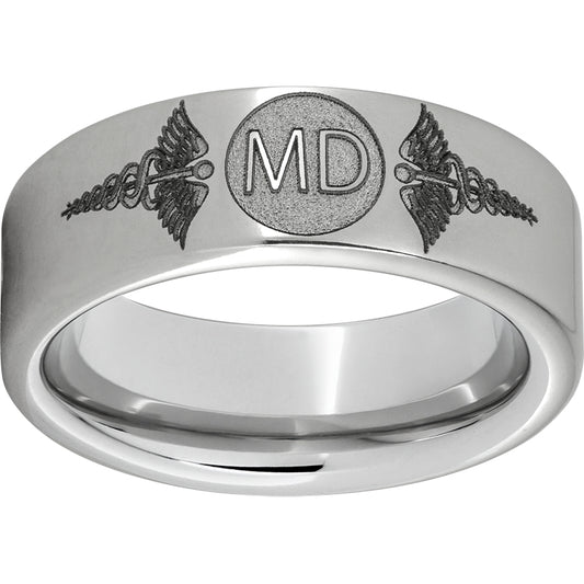 Serinium Pipe Cut Band with Laser Engraving of Caduceus & Medical Doctor Initials