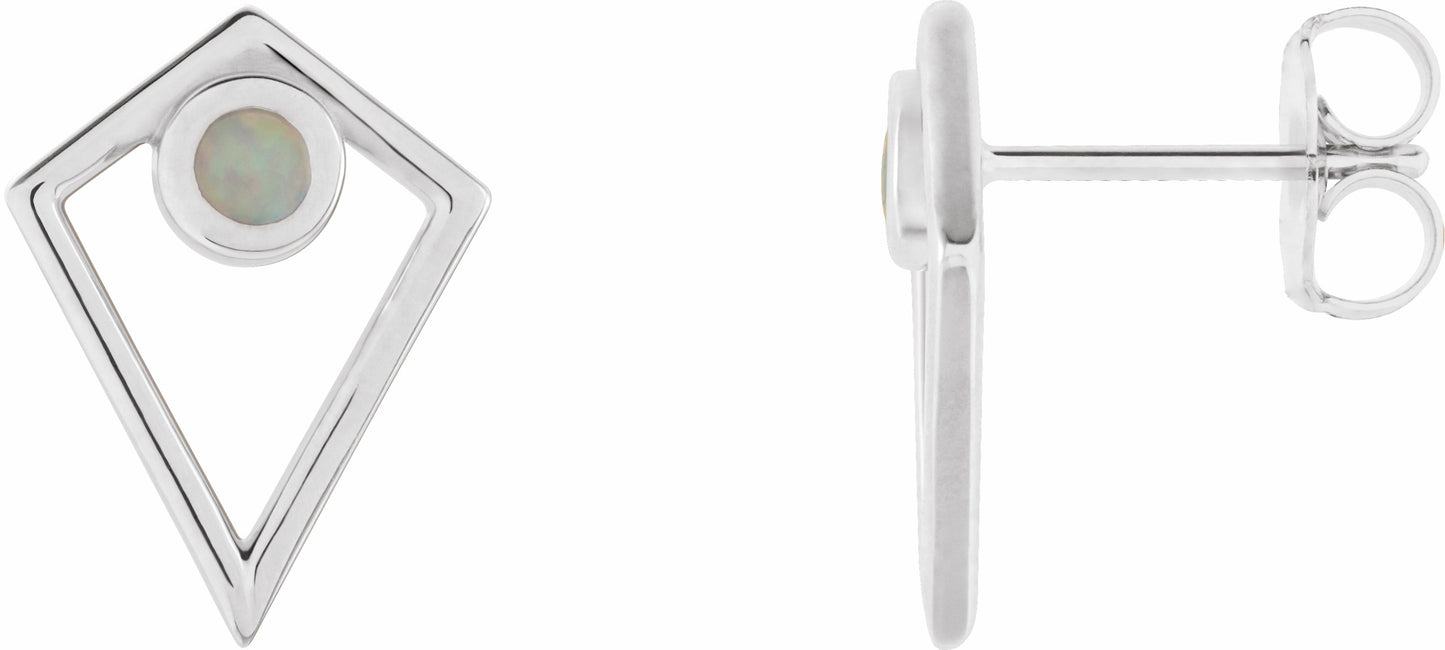 14K White Opal Cabochon Pyramid Earrings