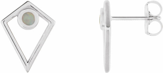 14K White Opal Cabochon Pyramid Earrings