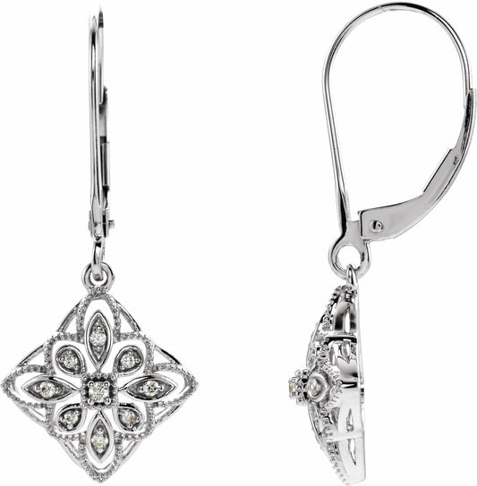 14K White 1/10 CTW Diamond Granulated Filigree Earrings