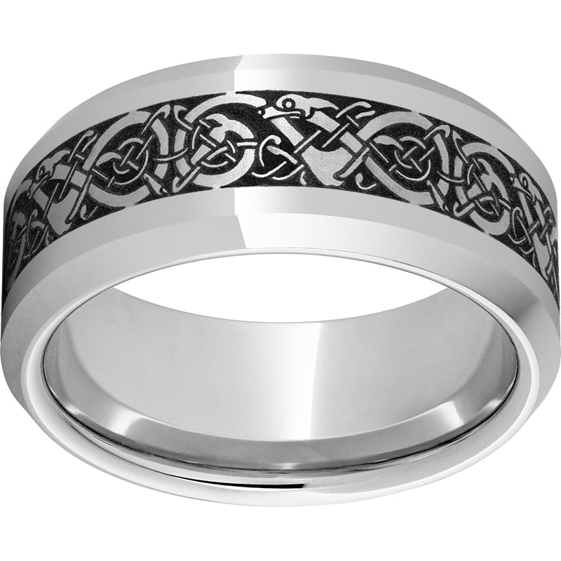 Serinium 10mm Beveled Edge Band with Viking Laser Engraving