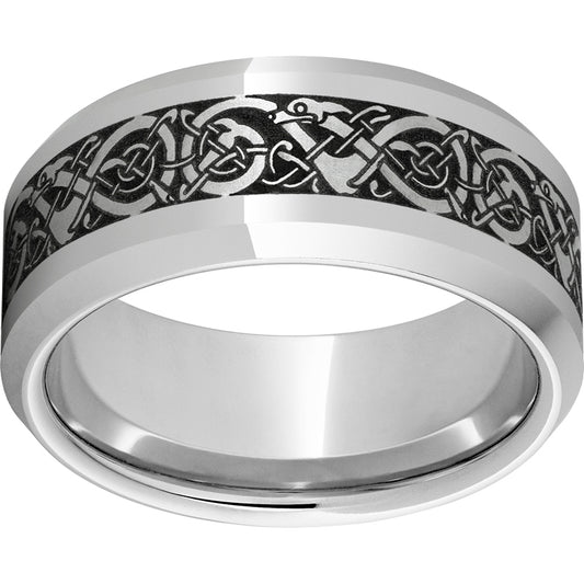 Serinium 10mm Beveled Edge Band with Viking Laser Engraving