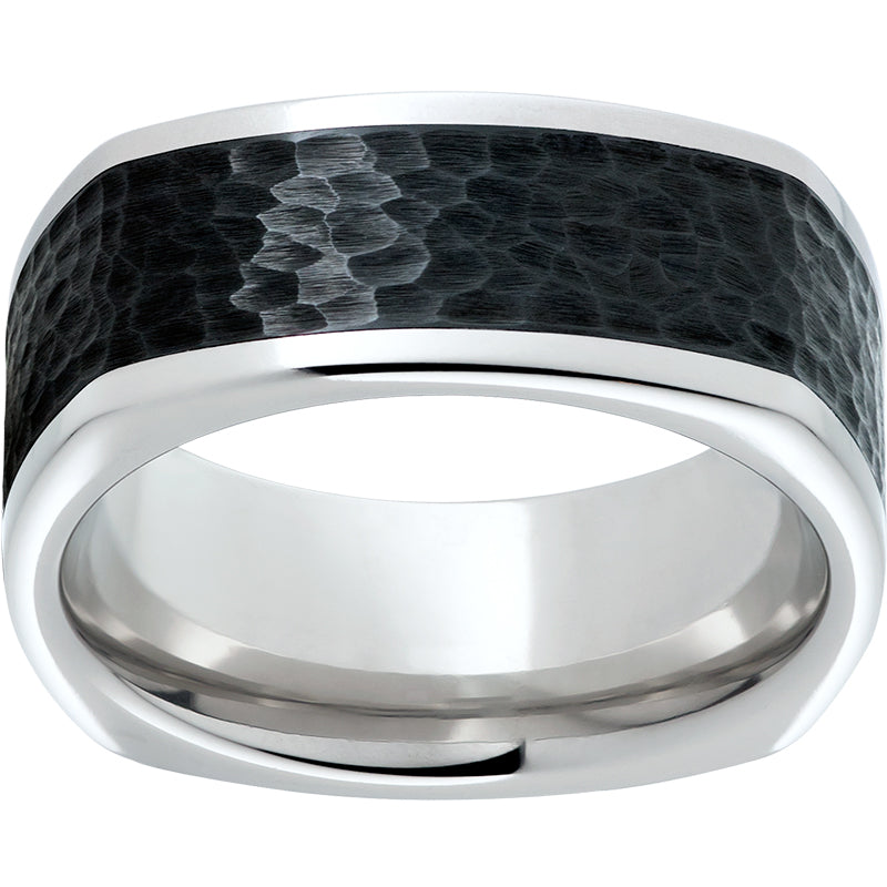 Serinium Square Band with Hammered Black CeramicInlay