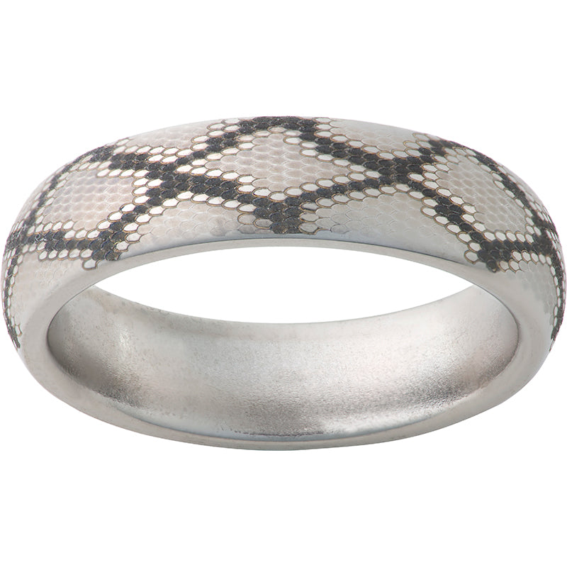 Titanium Domed Band with Snake Skin Laser Engraving