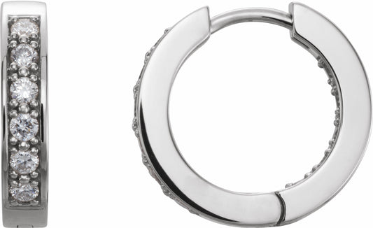 Platinum 1/2 CTW Diamond Inside-Outside 15 mm Hoop Earrings