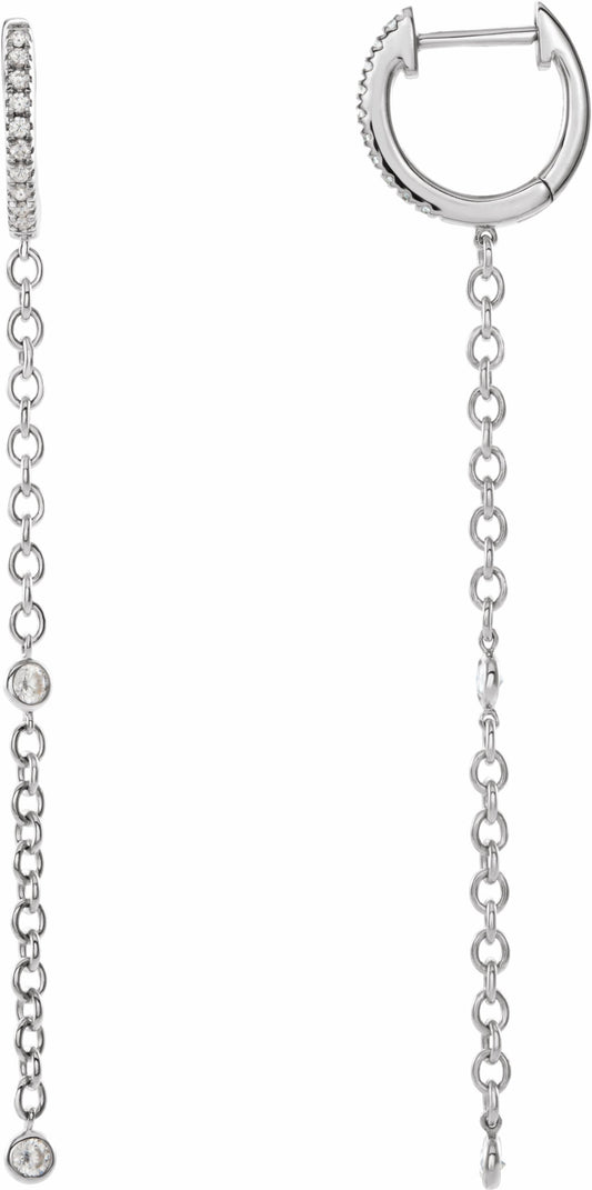 14K White 1/4 CTW Diamond Hinged Hoop Chain Earrings