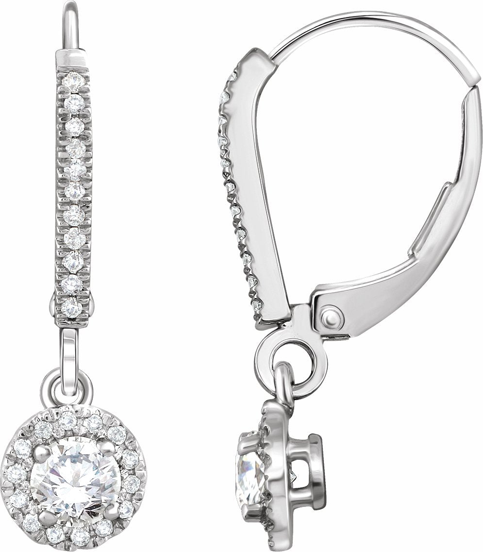 14K White 5/8 CTW Diamond Halo-Style Lever Back Earrings