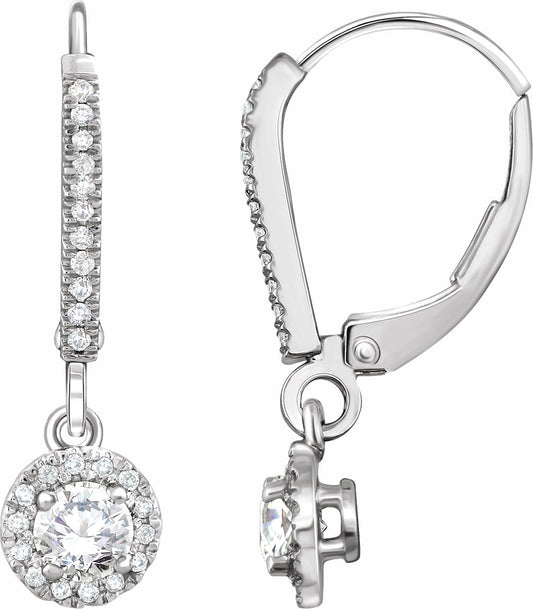 14K White 5/8 CTW Diamond Halo-Style Lever Back Earrings