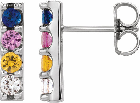 14K White Multi-Color Sapphire Bar Earrings