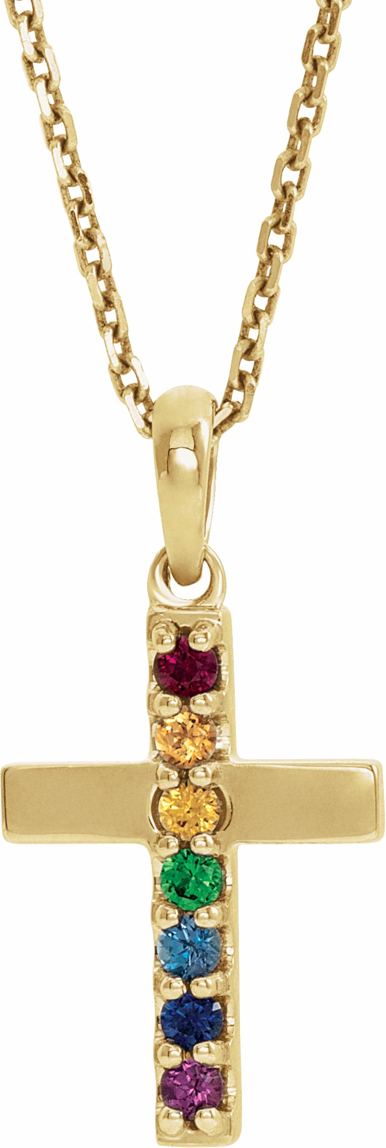 14K Yellow Multi-Gemstone Cross 16-18 Necklace