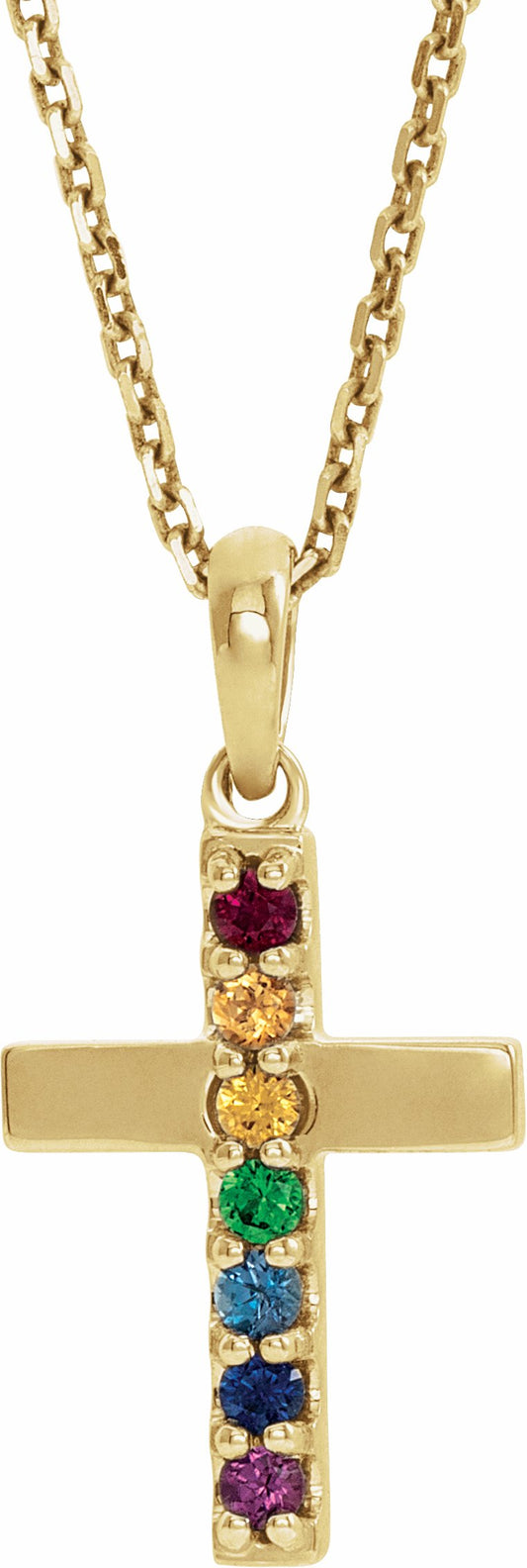 14K Yellow Multi-Gemstone Cross 16-18 Necklace