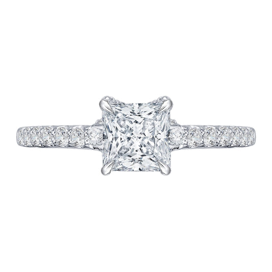 Shah Luxury 14K White Gold Princess Cut Diamond Engagement Ring (Semi-Mount)
