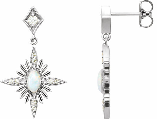 14K White Australian Opal & 1/6 CTW Diamond Celestial Earrings