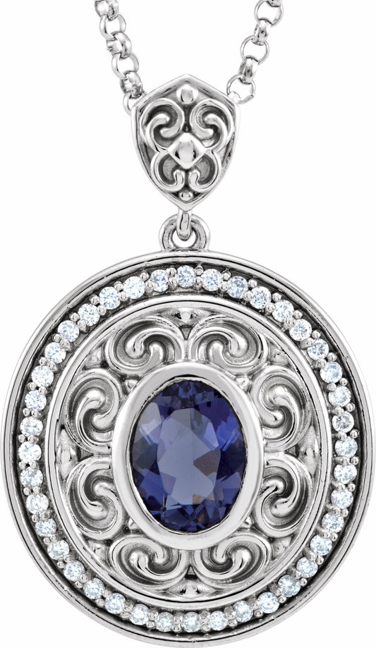 14K White Iolite & 1/8 CTW Diamond 18 Necklace