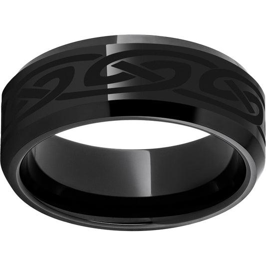 Black Diamond Ceramic Beveled Edge Band with Knot Laser Engraving
