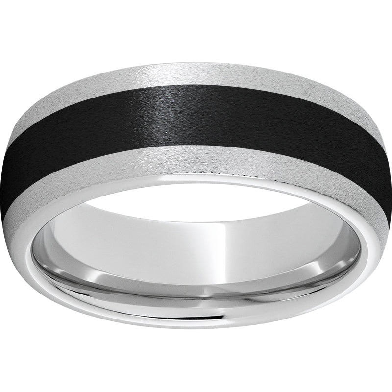 Serinium Domed Band with Black CeramicInlay and Stone Finish