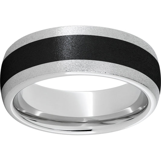 Serinium Domed Band with Black CeramicInlay and Stone Finish