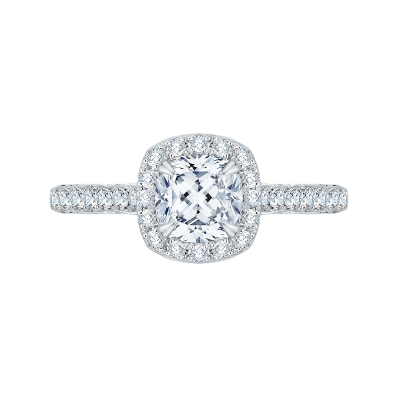 Shah Luxury Cushion Cut Halo Diamond Engagement Ring In 14K White Gold (Semi-Mount)