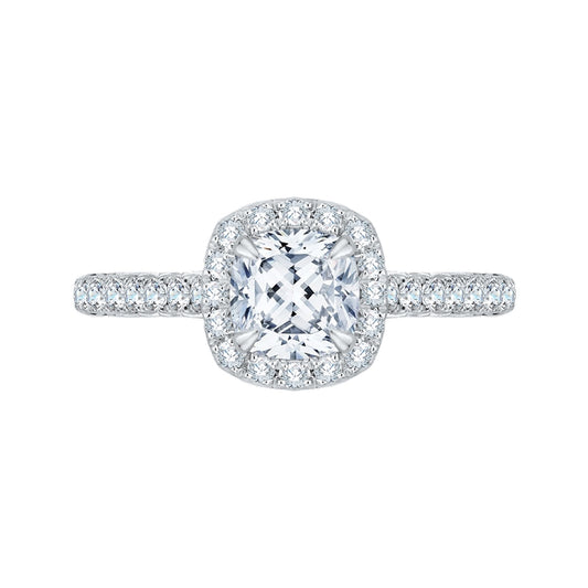Shah Luxury Cushion Cut Halo Diamond Engagement Ring In 14K White Gold (Semi-Mount)