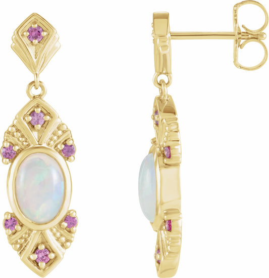 14K Yellow Ethiopian Opal & Pink Sapphire Vintage-Inspired Earrings