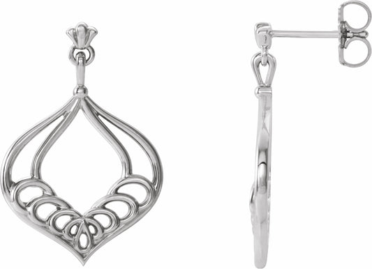 14K White Vintage-Inspired Dangle Earrings