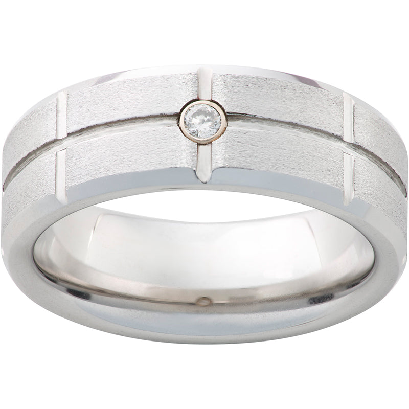 Serinium Beveled Edge Band with one .06 Brilliant Round Diamond and Stone Finish