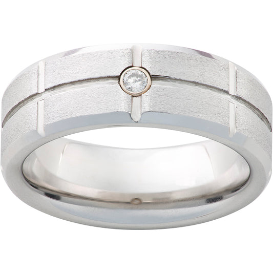 Serinium Beveled Edge Band with one .06 Brilliant Round Diamond and Stone Finish