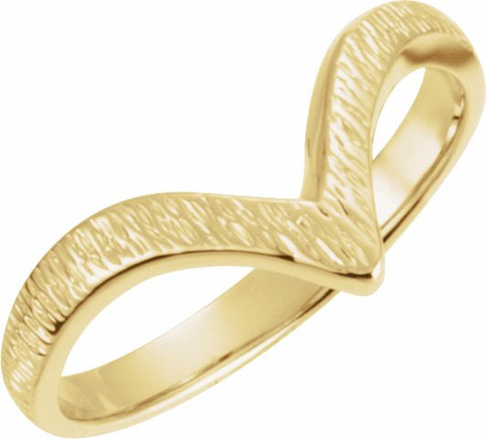 14K Yellow Grooved V Ring