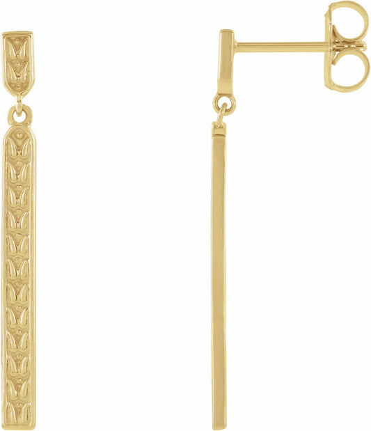 14K Yellow 29x2.4 mm Sculptural Bar Earrings