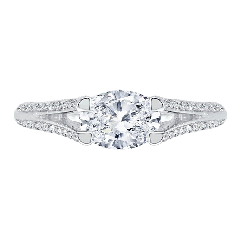 Shah Luxury 14K White Gold Oval Diamond Engagement Ring with Split Shank (Semi-Mount)