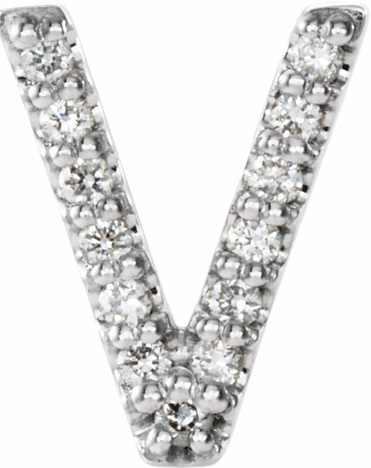 14K White .03 CTW Diamond Single Initial V Earring