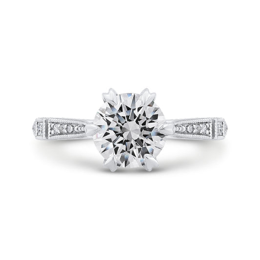 Shah Luxury 14K White Gold Round Cut Diamond Engagement Ring (Semi-Mount)