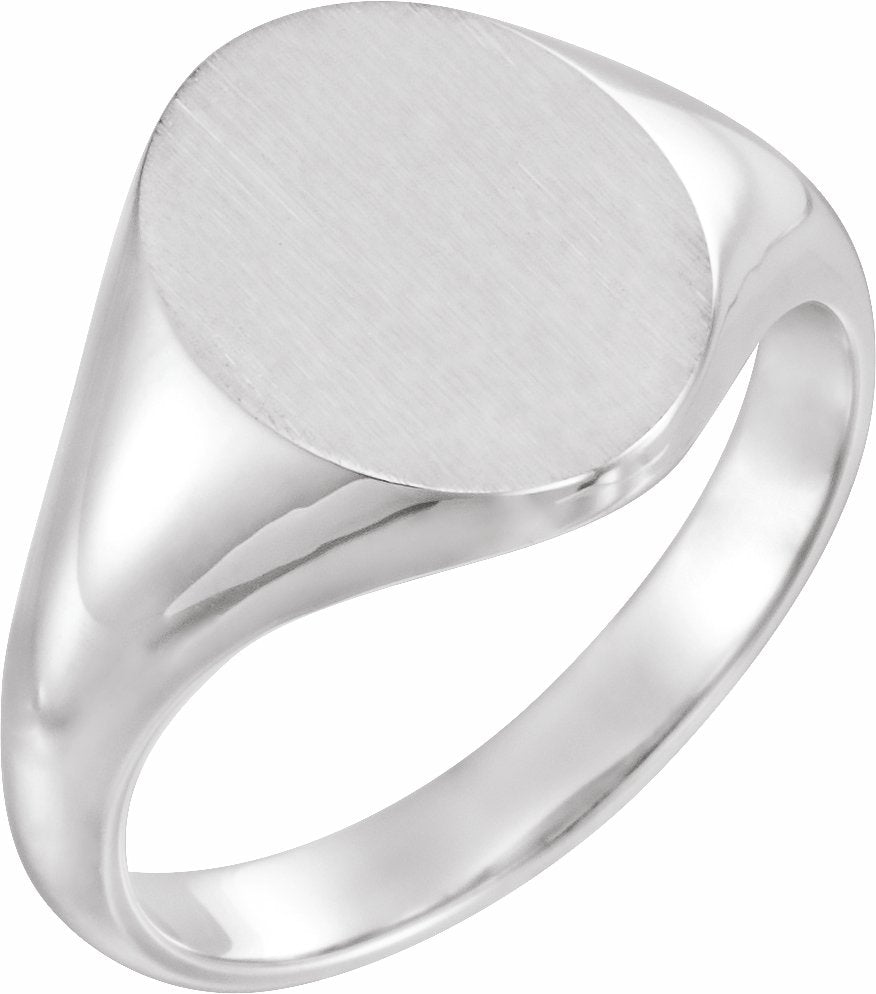 14K White 11x9.5 mm Oval Signet Ring