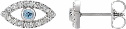 14K White Aquamarine & White Sapphire Earrings