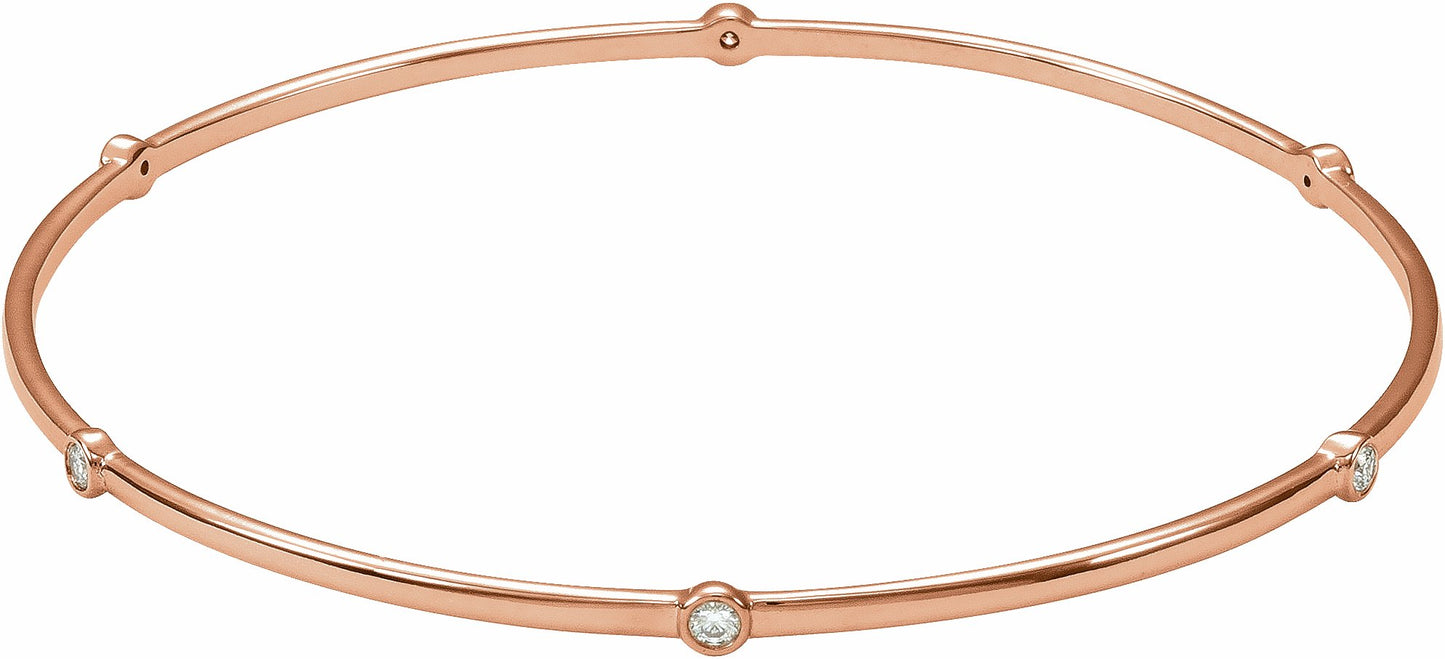 14K Rose  1/4 CTW Diamond Bezel-Set Bangle 8 Bracelet